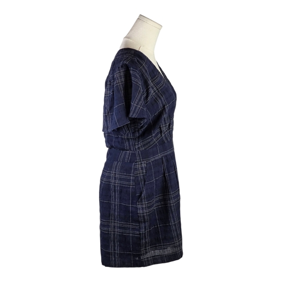 Greylin Navy Plaid Wrap Romper M Flutter Sleeve Tie Waist Chic Summer - Picture 7 of 10